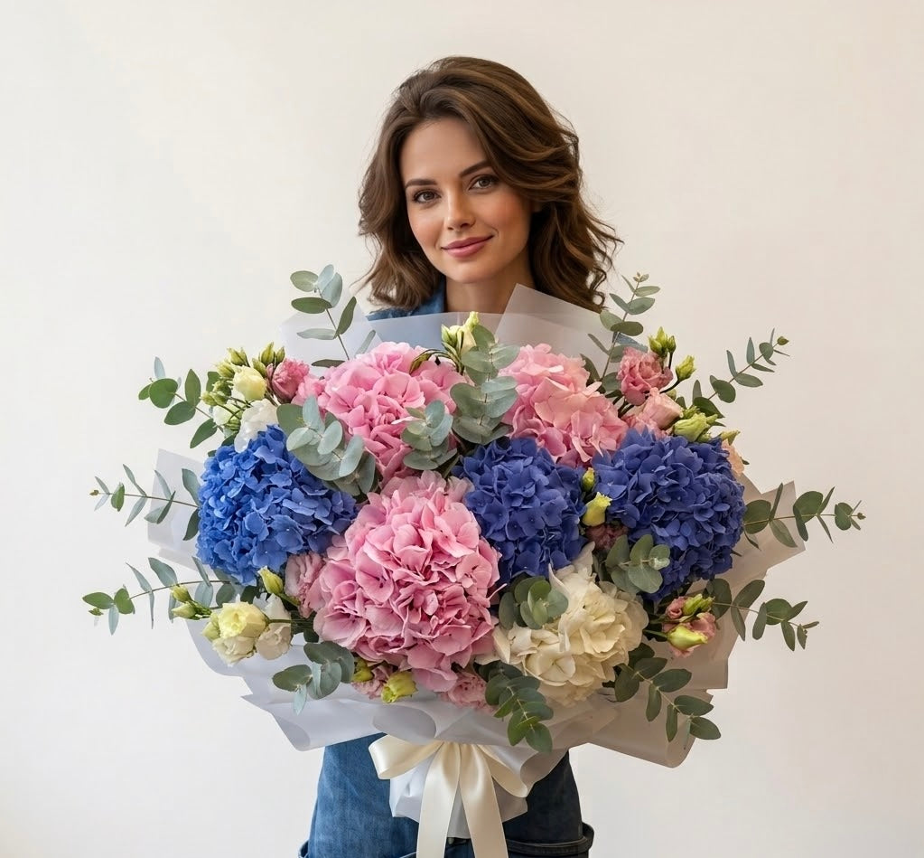 Luxury Hydrangea & Eucalyptus Hand-Tied Bouquet