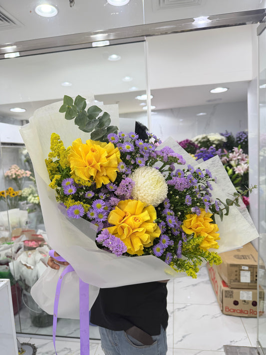 Sunlight & Amethyst Bouquet | Vibrant Mixed Floral Arrangement